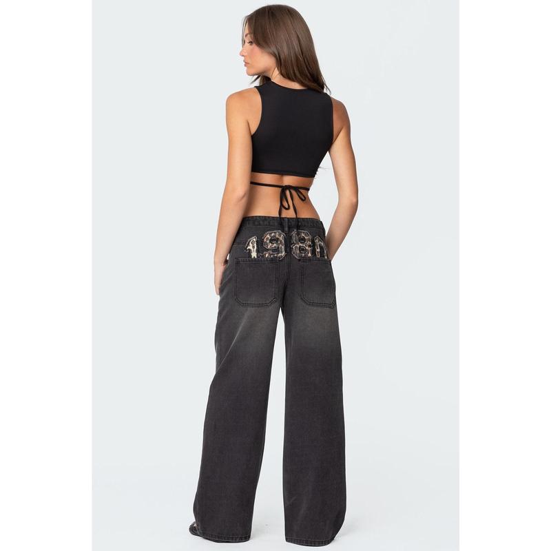 1980 Leopard Patch Low Rise Jeans